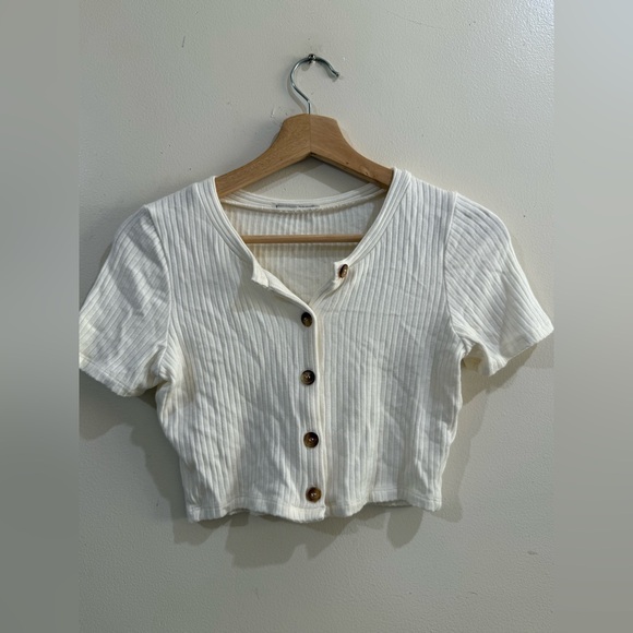 Reformation Tops - Reformation White Ribbed Button-Front Crop Top